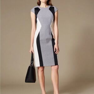 Karen Millen Sz 6 Gingham Business Casual Office Cinched Knee Lenght Dress